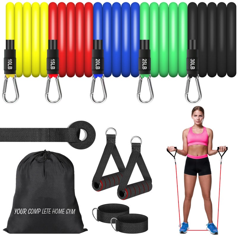 AGM Resistance Bands Set (12pcs), Workout Bands with Handles, Door Anchor, Ankle Straps and Carry Bag, Exercise Bands for Shape Body and Home Workouts - Image 1